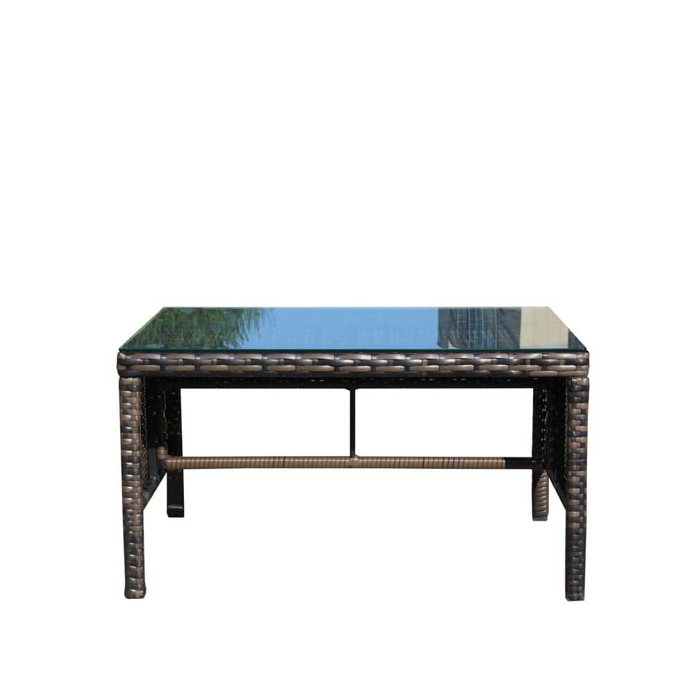Brown Wicker Outdoor Patio Furniture 1 Coffee Table with Clear Tempered Glass Top price history on PriceWatchPro
