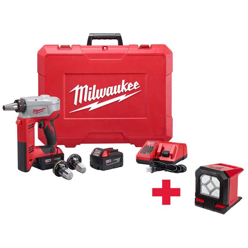 Milwaukee M18 18-Volt Lithium-Ion Cordless 3/8 in.- 1-1/2 in. ProPEX Expansion Tool Kit W/(3) Heads,(2) 3.0Ah Batteries, M18 Light -  2632-22XC-XX