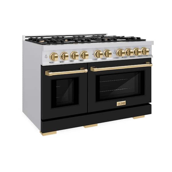 Select 48 in. 8-Burner Dual Fuel Range with Double Oven in Stainless Steel, Matte Black, and Polished Gold