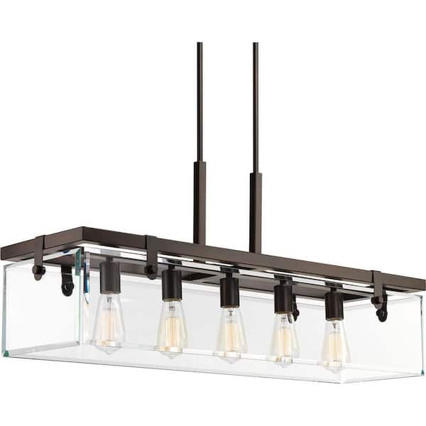 Progress Lighting Glayse Collection 36-3/4 in. 5-Light Antique Bronze Clear Glass Modern Luxury Linear Chandelier Dining Light