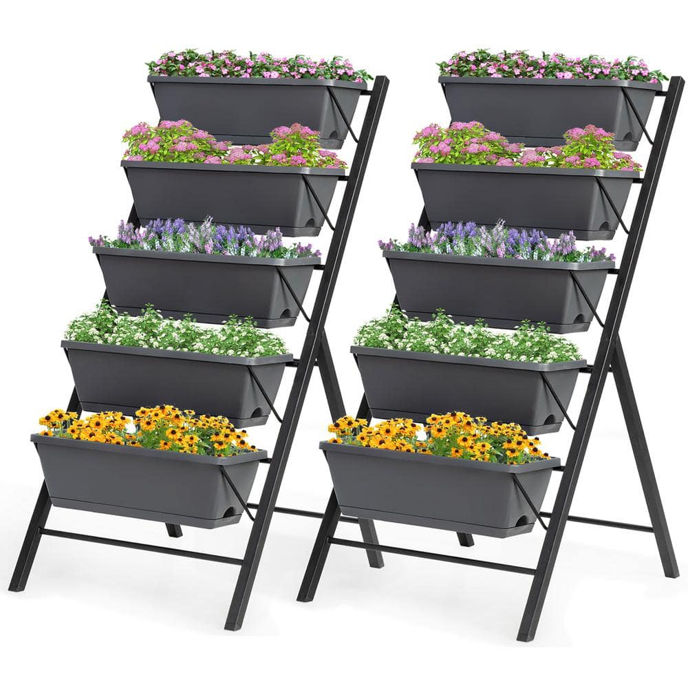 Gray 4 FT Vertical Raised Garden Bed with 5-Tier Planter Box Set