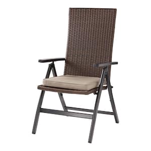 Outdoor PE Wicker Foldable Reclining Chair with Sunbrella Cast Shale Seat Pad