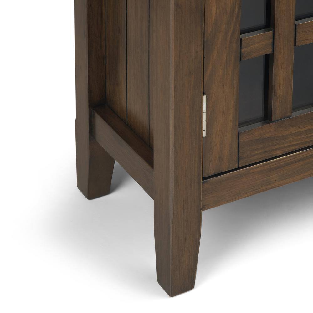 Rustic Natural Brown Solid Wood Low Storage Cabinet with Glass Doors