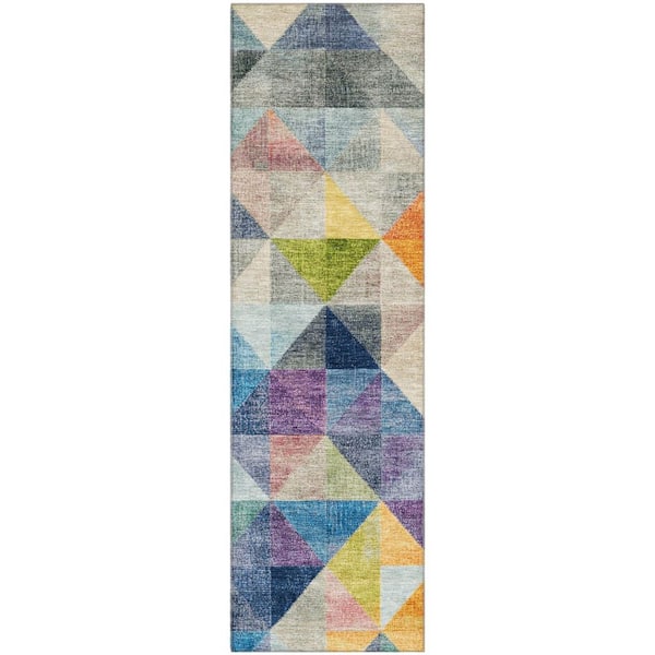 Mayfield Premium Machine Washable Abstract AMF2006 Putty 2 ft. x 7 ft. Runner Rug