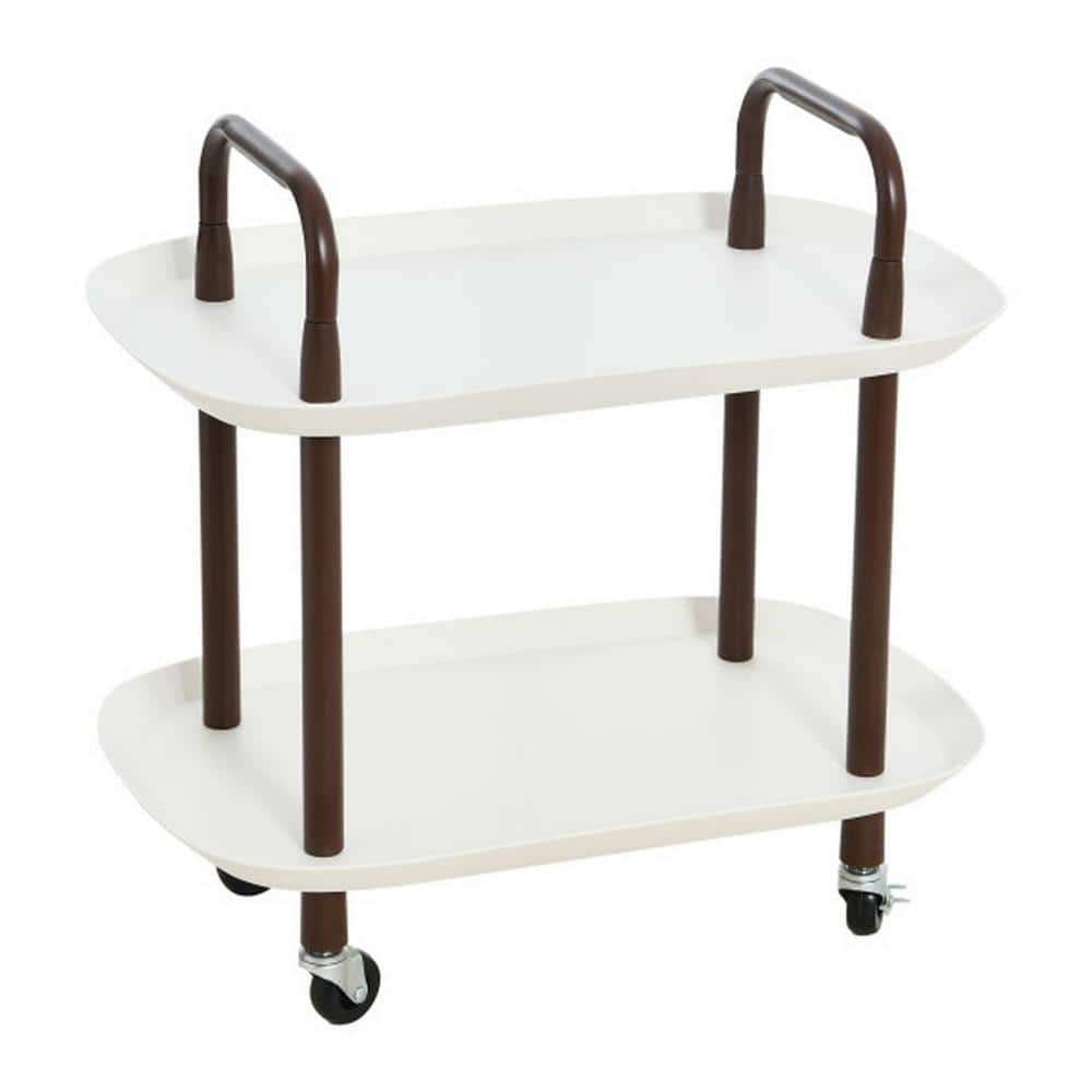 Storied Modern Plastic and Metal 2-Tier with 4-Locking Casters White and Brown EC0960 - The Home Depot