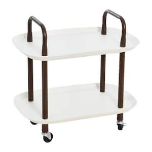 Modern Plastic and Metal 2-Tier Trolley with 4-Locking Casters in White and Brown