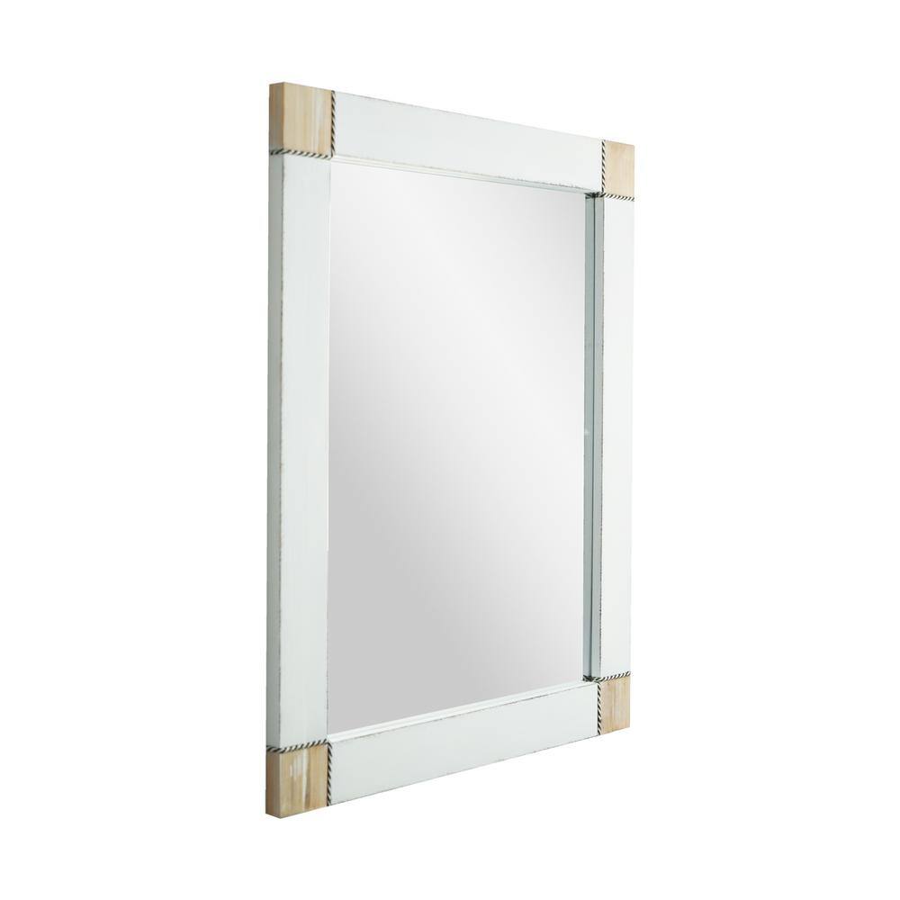 Whitewashed Wood Rectangular Vanity Mirror with Rope Inlay