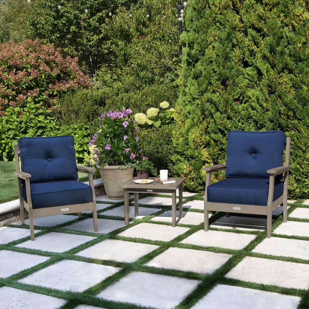 Lehigh Woodland Brown 3-Piece Deep Seating Patio Conversation Set with Sunbrella Spectrum Indigo Cushions price history on PriceWatchPro
