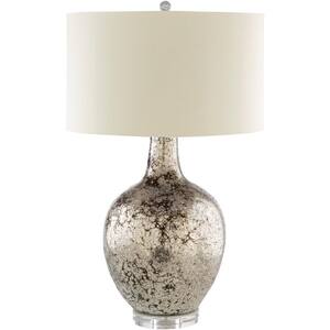 Albin 32.5 in. Silver Indoor Table Lamp with Off-White Drum Shaped Shade