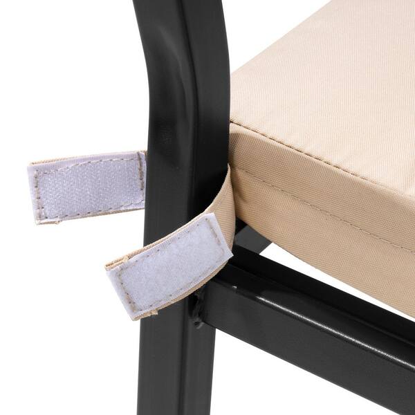 Metal Outdoor Bar Stools in Beige with Cushion (2-Pack)