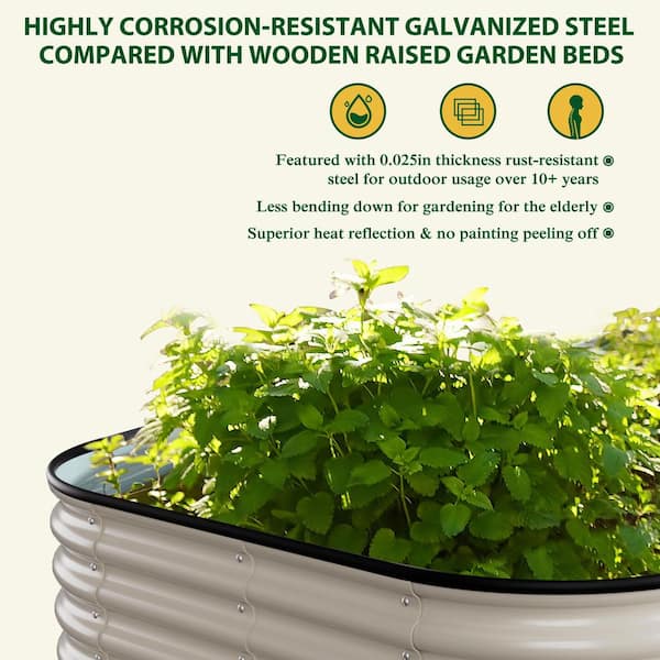 8 ft. x 4 ft. x 1 ft. Galvanized Steel Raised Garden Bed Planter Box Outdoor, Ivory White