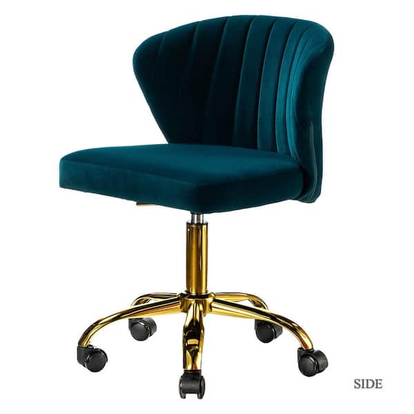 JAYDEN CREATION Ilia Modern Velvet up to 35 in. Swivel Adjustable Height Task Chair with Wheels and Channel-tufted Back -Teal