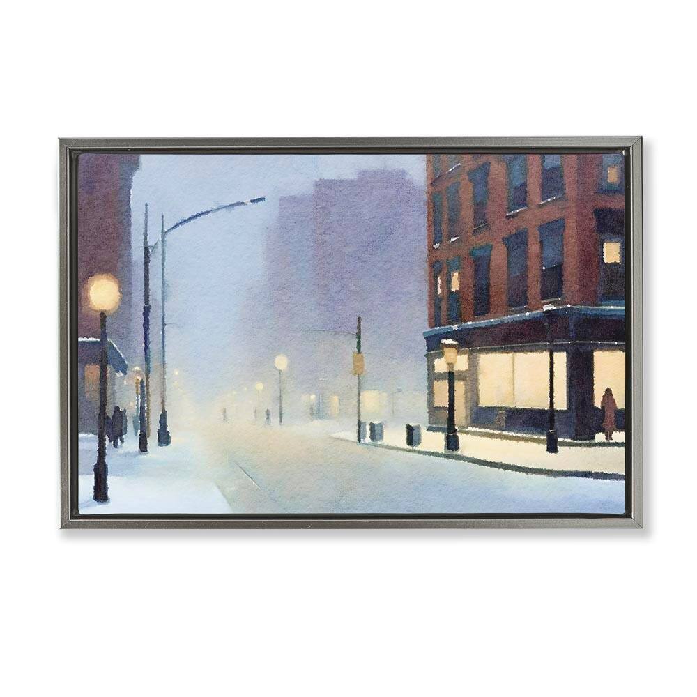 Misty Winter City Street by Noah Bay Gray Floater Frame Abstract Graphic Art Print 17 in. x 25 in. price history on PriceWatchPro