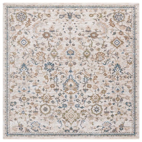 Finley 7 ft. x 7 ft. Beige/Blue Floral Oriental Square Area Rug