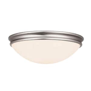 Atom 2-Light Brushed Steel Flush Mount with Opal Glass Shade