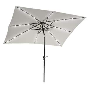 9 ft. x 7 ft. White Solar Umbrella, LED Lighted Market Patio Umbrella for Table or Base with Tilt and Crank