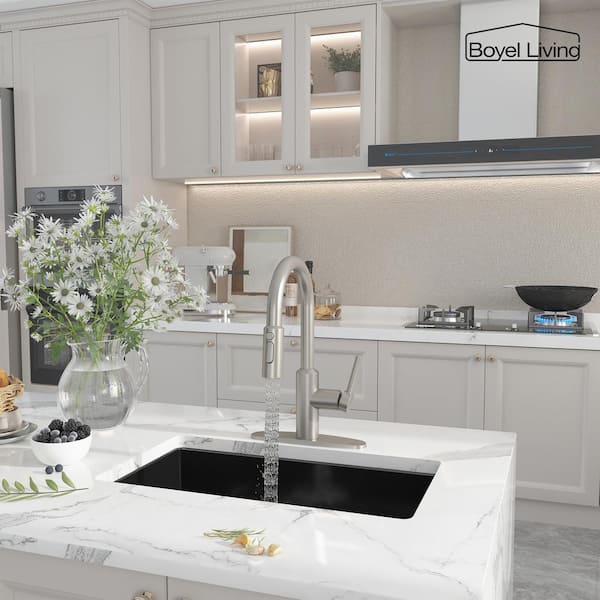 3-Spray Patterns Single Handle Pull Down Sprayer Kitchen Faucet with Detachable Brush and Deckplate in Brushed Nickel