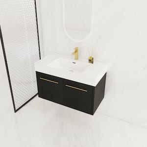 Victoria 35 in. W Wall-Mounted Modern Design Single Sink Bath Vanity with Ceramic Top in White and Cabinet in Black