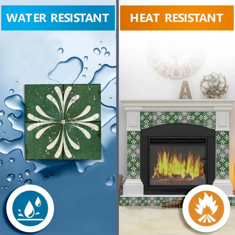 Green and White Vinyl Peel and Stick Backsplash Tiles, 8x8-inch