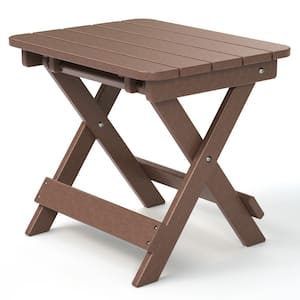 Brown 20.08 in. Outdoor Adirondack Foldable Side Table, Weather Resistant Coffee Table -Plastic High-Density PE