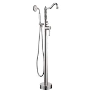 Classic 1-Handle Freestanding Tub Faucet with Handheld Shower in Brushed Nickel