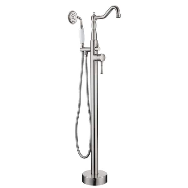Unbranded Classic 1-Handle Freestanding Tub Faucet with Handheld Shower in Brushed Nickel