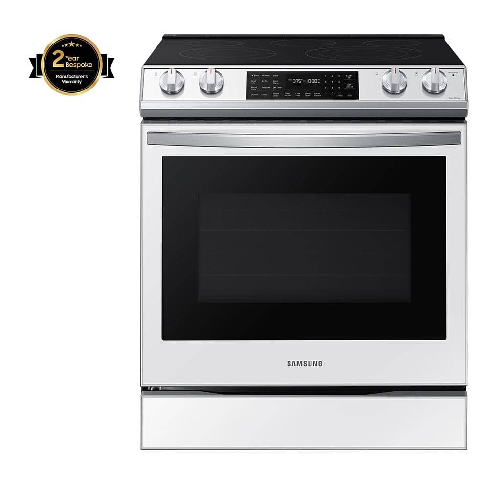 Samsung Bespoke 30 in. 6.3 cu. ft. Smart 5-Element Slide-In Electric Range with Air Fry Convection Oven in White Glass