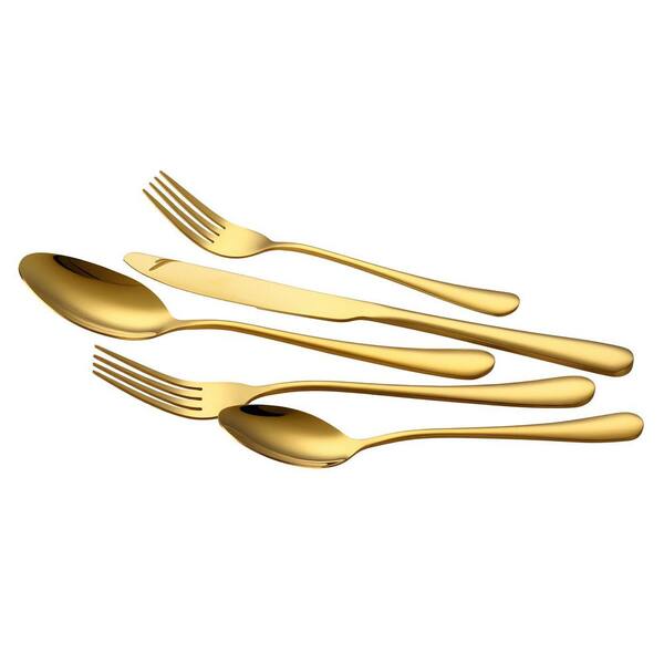 100-Count Gold Cutlery Set, Stainless Steel Dining Tools for 20, Reflective Finish Utensil Set, with Knife Fork & Spoon