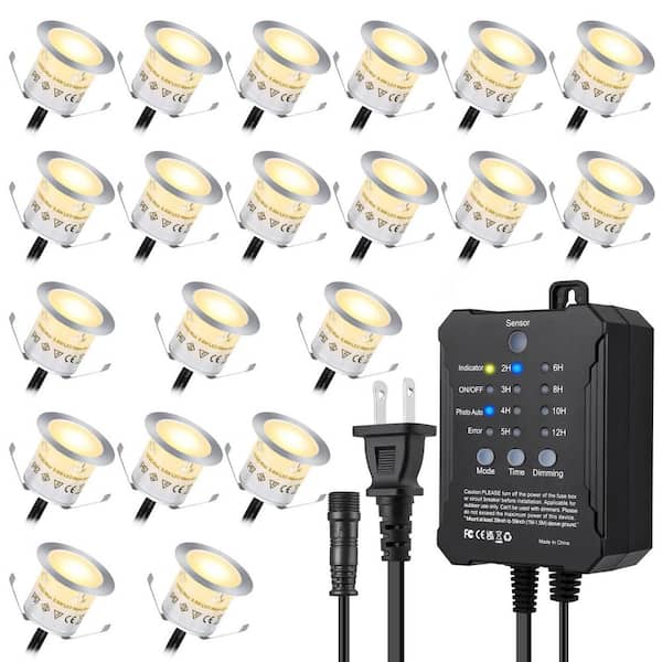 20-Pack LED Recessed Deck Lights with Timer, Dimmable IP67 Waterproof Outdoor Lighting for Garden, Yard, Patio