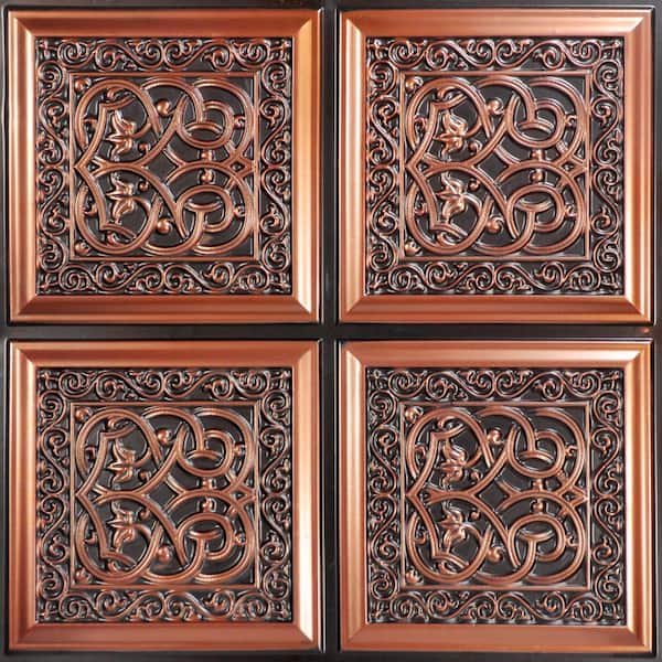 FROM PLAIN TO BEAUTIFUL IN HOURS Lover's Knot Antique Copper 2 ft. x 2 ft. PVC Glue-up Faux Tin Ceiling Tile (100 sq. ft./case)