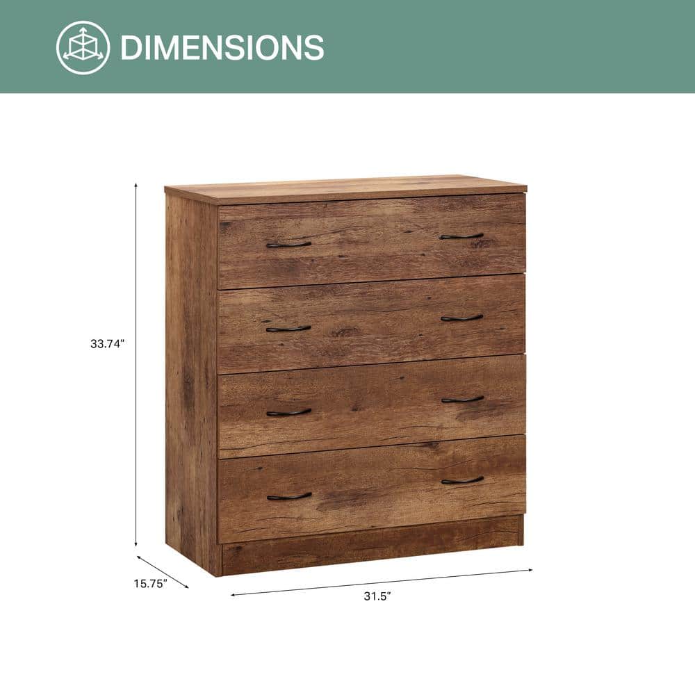 Mountain Oak Four Drawer Chest with Black Pulls