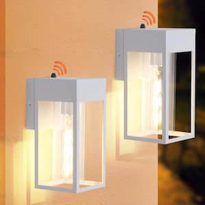 10.2 in. White Dusk to Dawn Modern Porch Lights Outdoor Hardwired Wall Lantern Scone with No Bulbs Included (2-Pack)