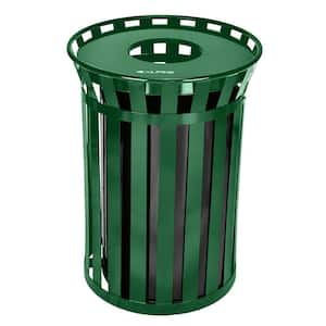 38 Gal. Green Outdoor Metal Slatted Commercial Trash Receptacle Trash Can