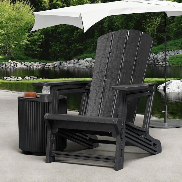 GWRGWR Black Lightweight Outdoor Plastic Patio Adirondack Chair, Assembles without Screws(Set of 1)