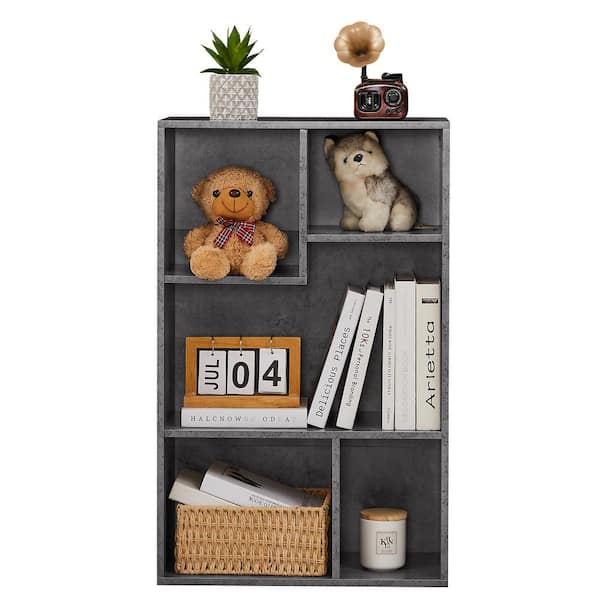 VECELO Bookshelf, 31.3 in. Tall Gray Wood Bookcase with 4-Open