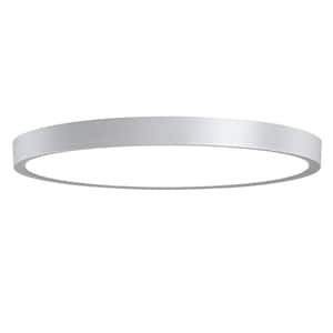 11.81 in. Silver Selectable CCT Color Changing LED Round Ceiling Flush Mount Light Fixture with Remote Control