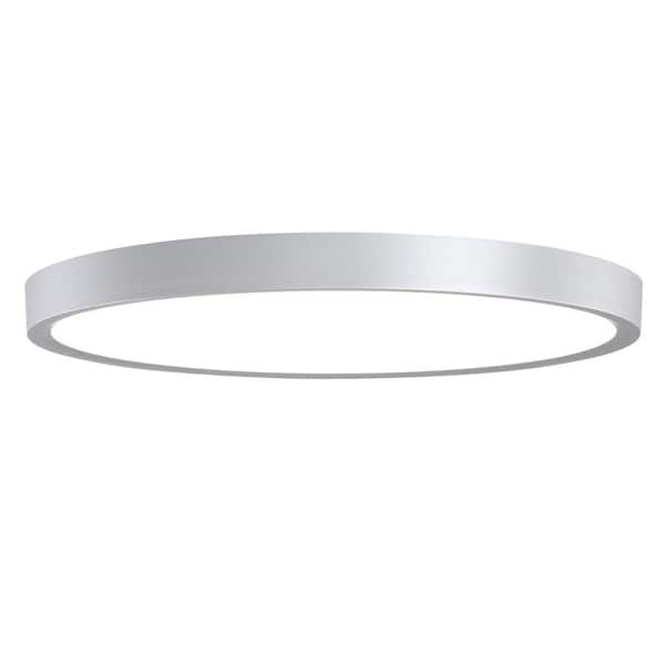 LWYTJO 11.81 in. Silver Selectable CCT Color Changing LED Round Ceiling Flush Mount Light Fixture with Remote Control
