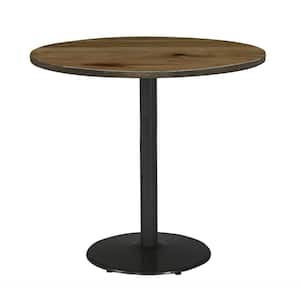 Urban Loft 36 in. Round Natural Solid Wood Bistro Table with Round Black Steel Frame (Seats 4)