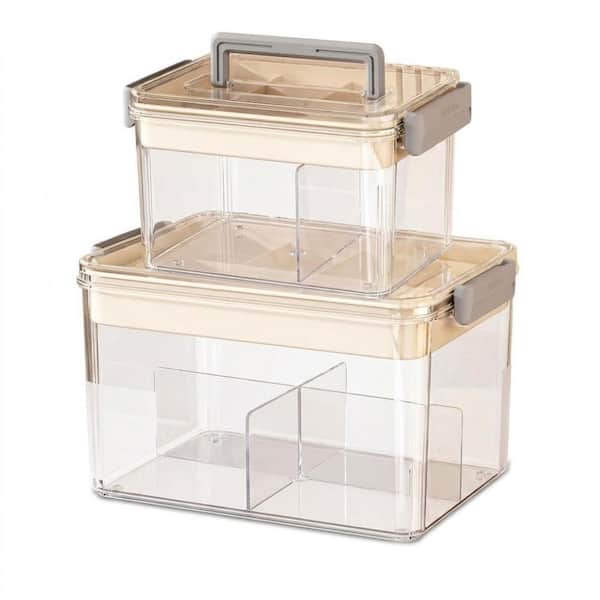 2-Tier Large Capacity Clear Plastic Medicine Storage Box with Handle, Portable First Aid Organizer 12.2