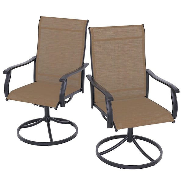 Anmutig Swivel Sling Metal Patio Outdoor Dining Armchair-Yellow (2-Pack)