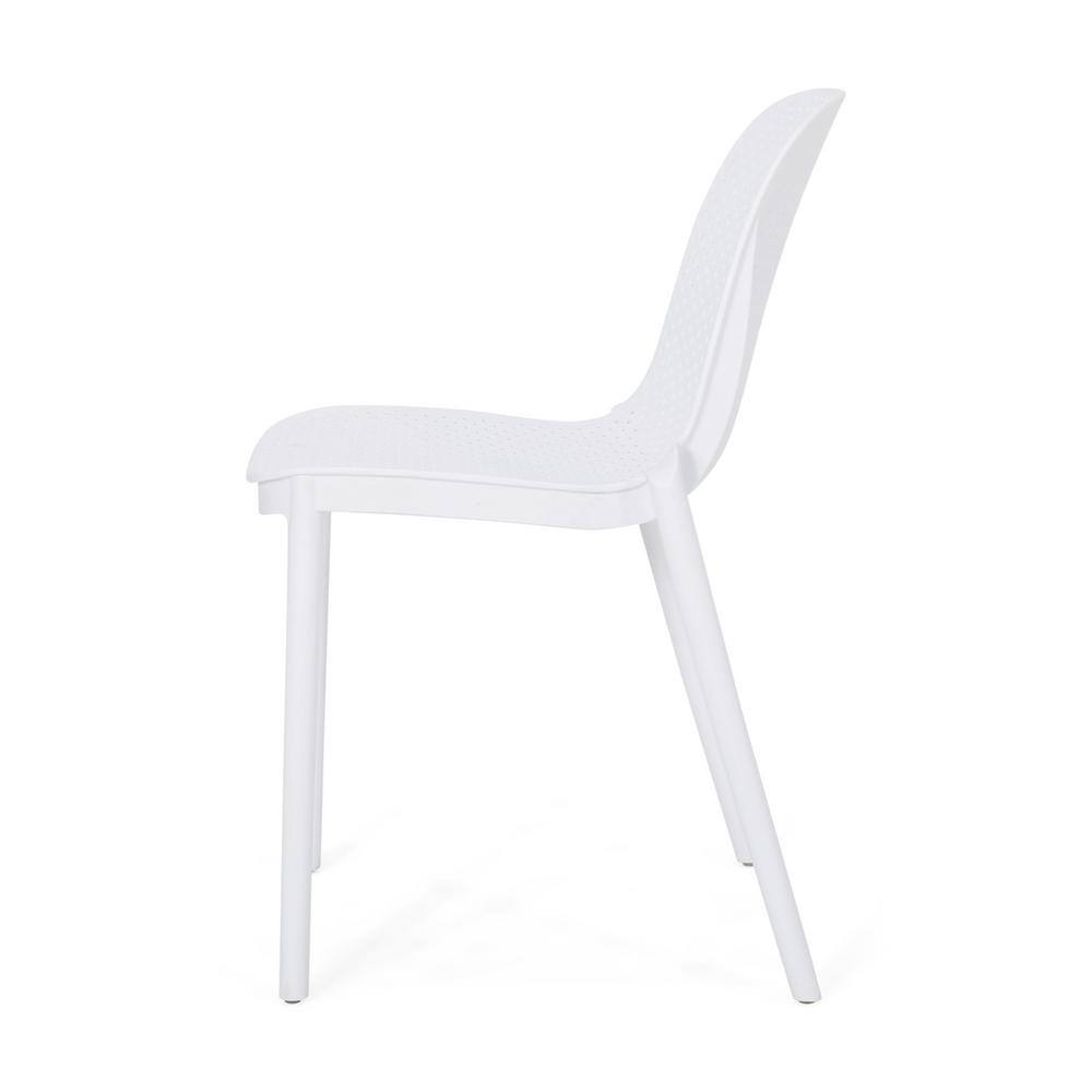 White Plastic Armless Stackable Dining Chairs, Set of 2