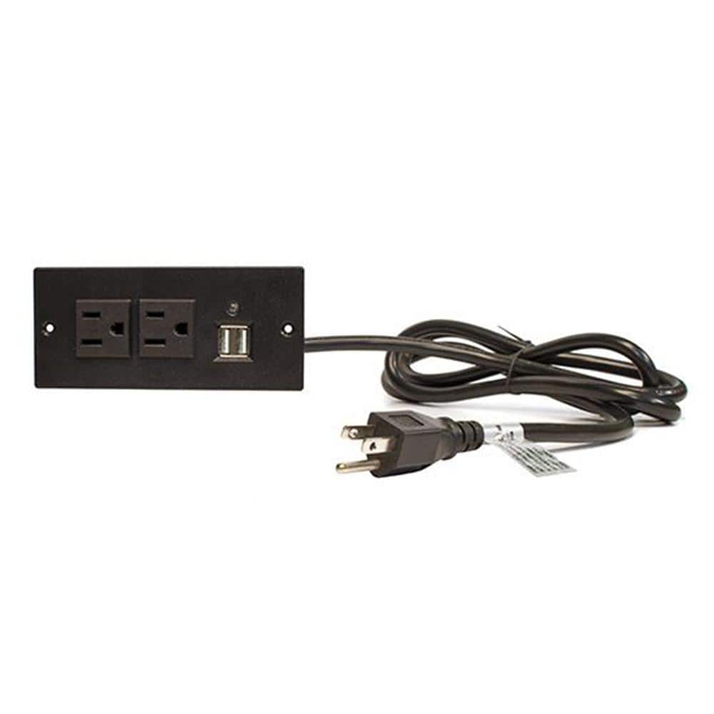 6 ft. Black Power Supply Cord Recess Mount 2-Outlet with 2-USB Charging Por