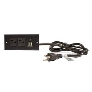 6 ft. Black Power Supply Cord Recess Mount 2-Outlet with 2-USB Charging Ports