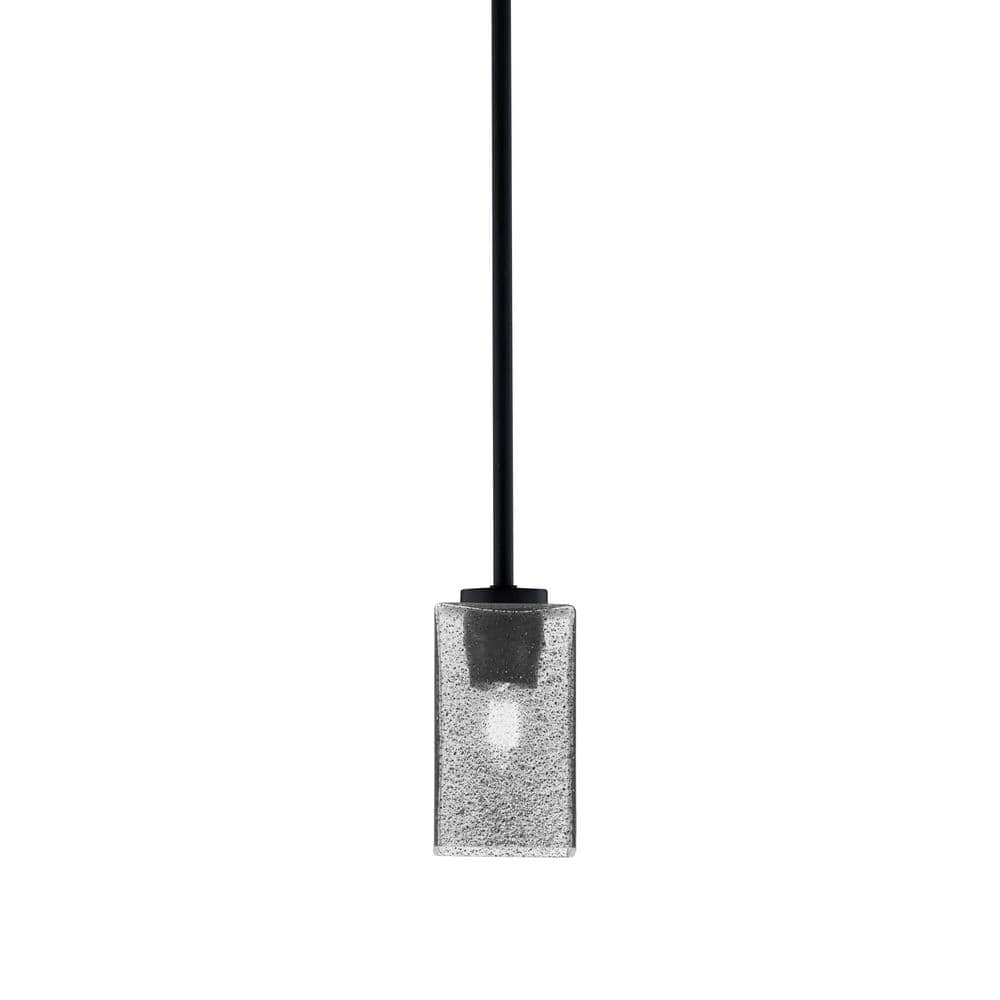 Cottonwood 100-Watt 1-Light Matte Black Shaded Pendant Light w/ 3.5 in. Squ