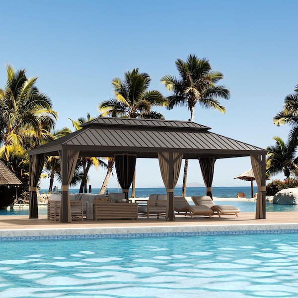 12 ft. x 22 ft. Aluminum Hardtop Outdoor Gazebo with Double Galvanized Steel Roof,Included Mosquito Netting and Curtains