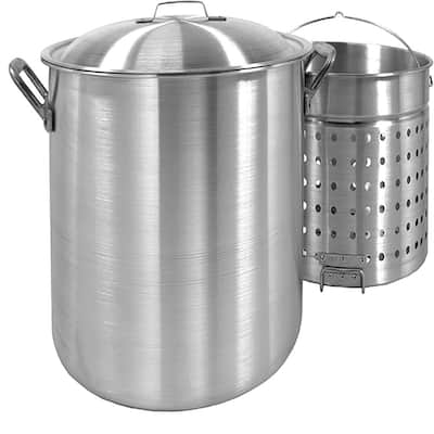 120 qt. Aluminum Stock Pot in Silver with Lid