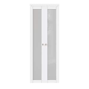 30 in. x 80 in. 1 Lite Frosted Glass Solid Core White Finished MDF Pantry Pivot Bi-fold Door with Pivot Hareware