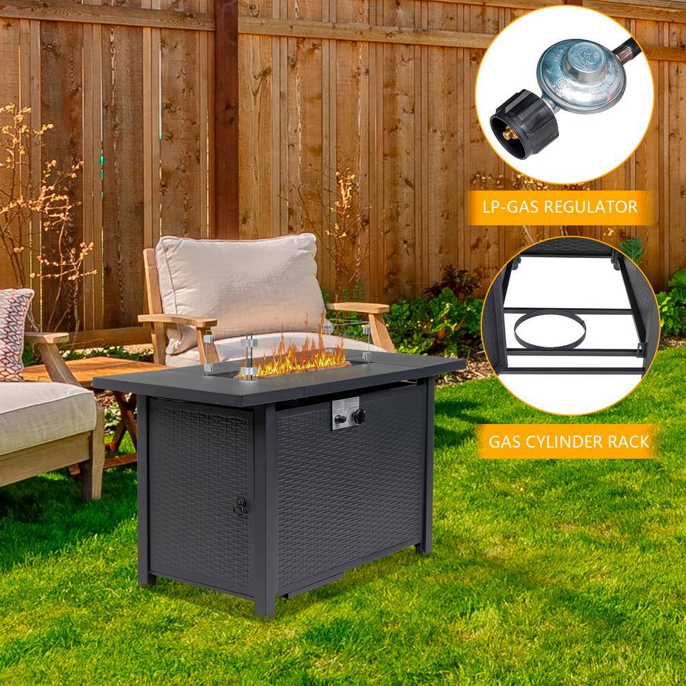 43-Inch Black Stainless Steel Rectangular Gas Fire Pit Table