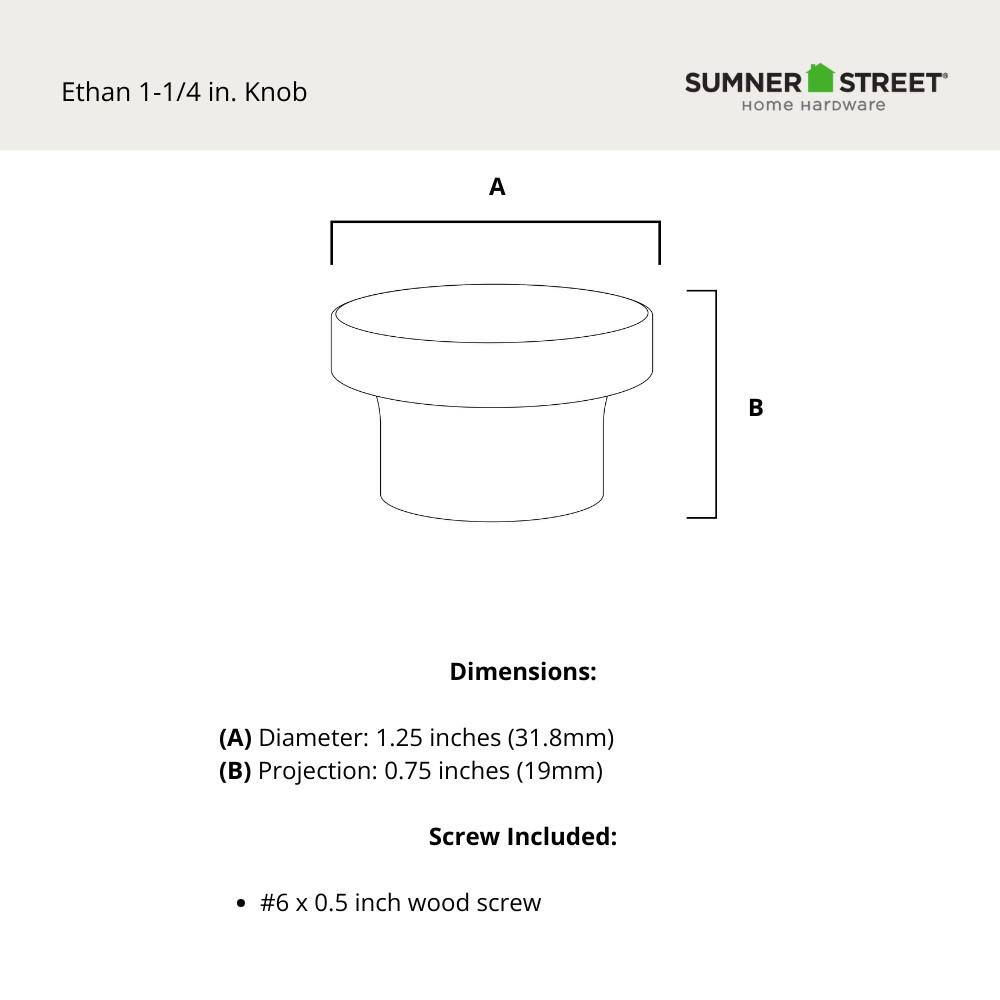 Ethan 1-1/4" Round Brushed Brass Knob with Mounting Hardware