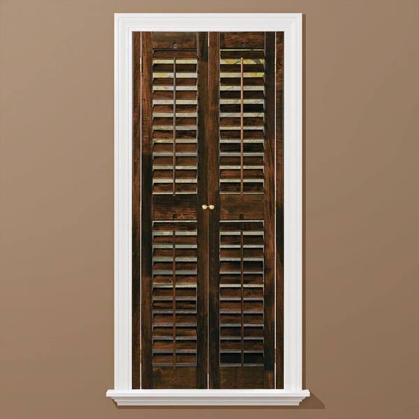 HOME basics Walnut 2-1/4 in. Plantation Real Wood Interior Shutter 35 to 37 in. W x 48 in. L